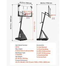 Portable Basketball Stand, 8.04 To 10 Ft Height Adjustment Basketball Hoop & Goal, Basketballs Hoop Outdoor With 44 Inch PC Backboard For Kids, Adults In Schools, Parks, Indoor & Outdoor Use - 8.04 to 10 ft - 查看 7