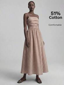Ontre Women's Slim Fit Dress With Minimalist Black And White Floral Print, Soft And Comfortable Fabric, Thin Straps, Flared Skirt, Side Pockets, Backless Design, Bohemian Chic Style, Suitable For Beach, Music Festivals, Casual Wear, Elegant, Luxury, Cruises, Office, Commuting, All Seasons - 彩色 - 查看 4