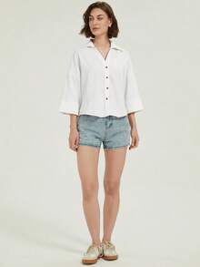 Áo sơ mi trắng dáng rộng phong cách casual thanh lịch cho công sở và đi chơi, trang phục dạo phố đi du lịch, áo sơ mi thanh lịch cho kỳ nghỉ - trắng - Xem 5