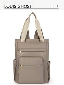 Mochila multifuncional de gran capacidad de unicolor para mujer, mochila casual simple para estudiantes, bolso de hombro estilo universitario simple, bolso de mano, mochila multifuncional, adecuada para escuela, universidad, escuela secundaria, preparatoria, transporte y oficina y otras ocasiones. - Caqui - Ver 7