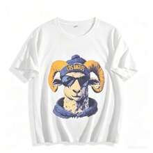 1 pieza, 100% algodón, camiseta casual con diseño estampado para mujer, camiseta con gráficos de animales espirituales, fútbol y ciudad, camiseta deportiva con animales urbanos, camiseta de fútbol urbana, camiseta informal para el día a día, camiseta de fútbol cómoda, camisetas de fútbol 2026, tops de verano, atuendos diarios para mujer, 100% algodón. - Blanco - Ver 1