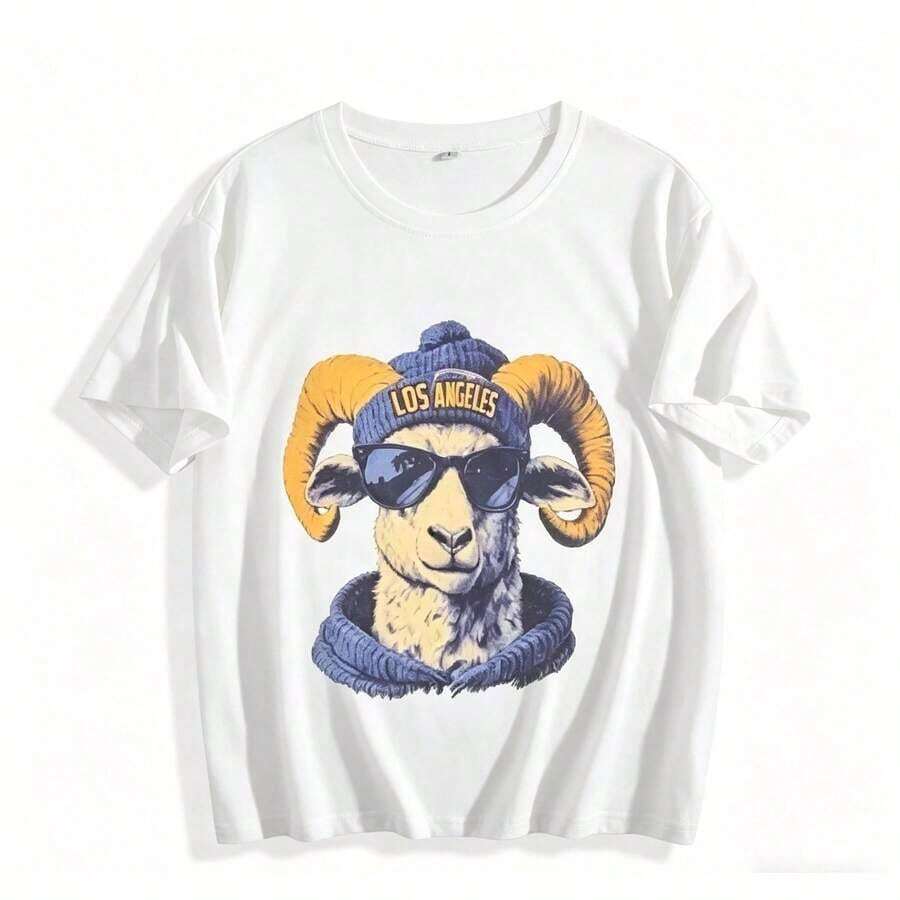 1 pieza, 100% algodón, camiseta casual con diseño estampado para mujer, camiseta con gráficos de animales espirituales, fútbol y ciudad, camiseta deportiva con animales urbanos, camiseta de fútbol urbana, camiseta informal para el día a día, camiseta de fútbol cómoda, camisetas de fútbol 2026, tops de verano, atuendos diarios para mujer, 100% algodón. - Blanco - Ver 1