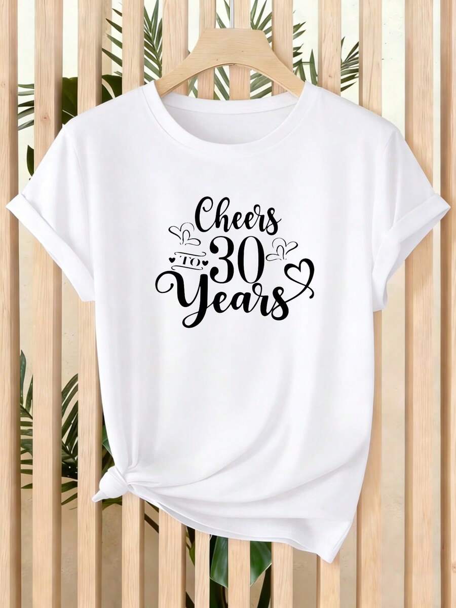 Camiseta de Mujer, Novedad de Verano: Camiseta de Manga Corta para Mujer con Diseño Conmemorativo del 30 Aniversario, Elegante, Moderna, Versátil, Producto Nuevo. - Blanco - Ver 1