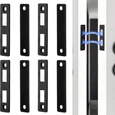 4 piezas Cierre magnético para gabinete, Cierre de puerta pesado con tornillo fijo, Pestillo magnético para armario, Cierre magnético para cocina, Cerradura magnética de cajón doble de acero inoxidable (Negro)