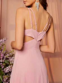 Vestido de dama de honor elegante con tirantes finos y corte calado para el verano - Rosa Pálido - Ver 4