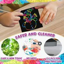 100pcs Rainbow Scratch Art Card Set, Reveal Hidden Vibrant Color Patterns, Imaginative Oil Painting Cardboard Provides Endless Enjoyment - Ideal Handmade Gift For Celebrations, Birthdays, Halloween And Christmas - 100 Sheets + 2 Bamboo Pens [Boxed] - View 3