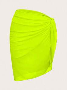 Cubierta unicolor de diseño simple con pliegues de playa de verano para mujeres - Amarillo - Ver 5