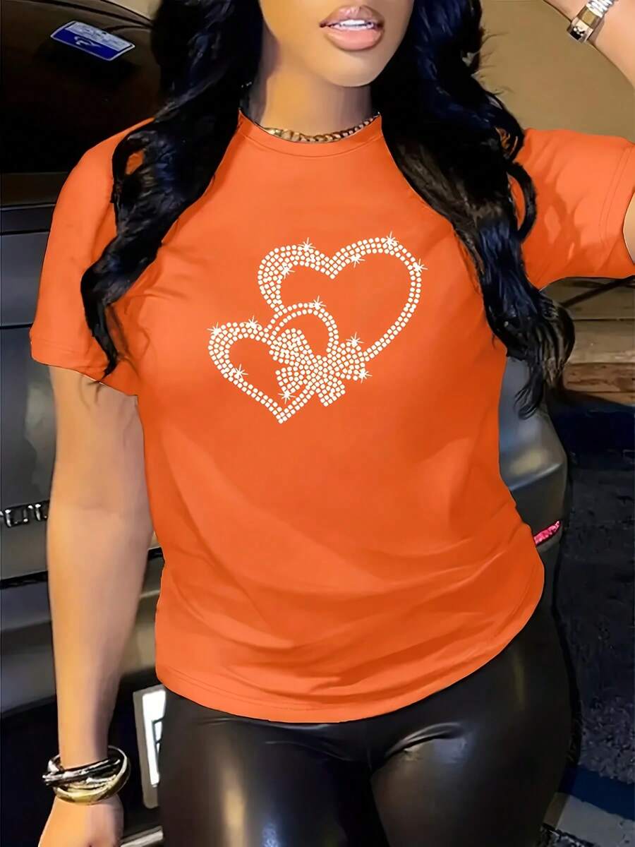 Camiseta de manga corta para hombre con estampado y diseño de cuello redondo, adecuada para el uso diario en primavera y verano. - Naranja - Ver 1