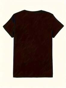 Camiseta casual de cuello redondo con estampado de letras - Negro - Ver 3