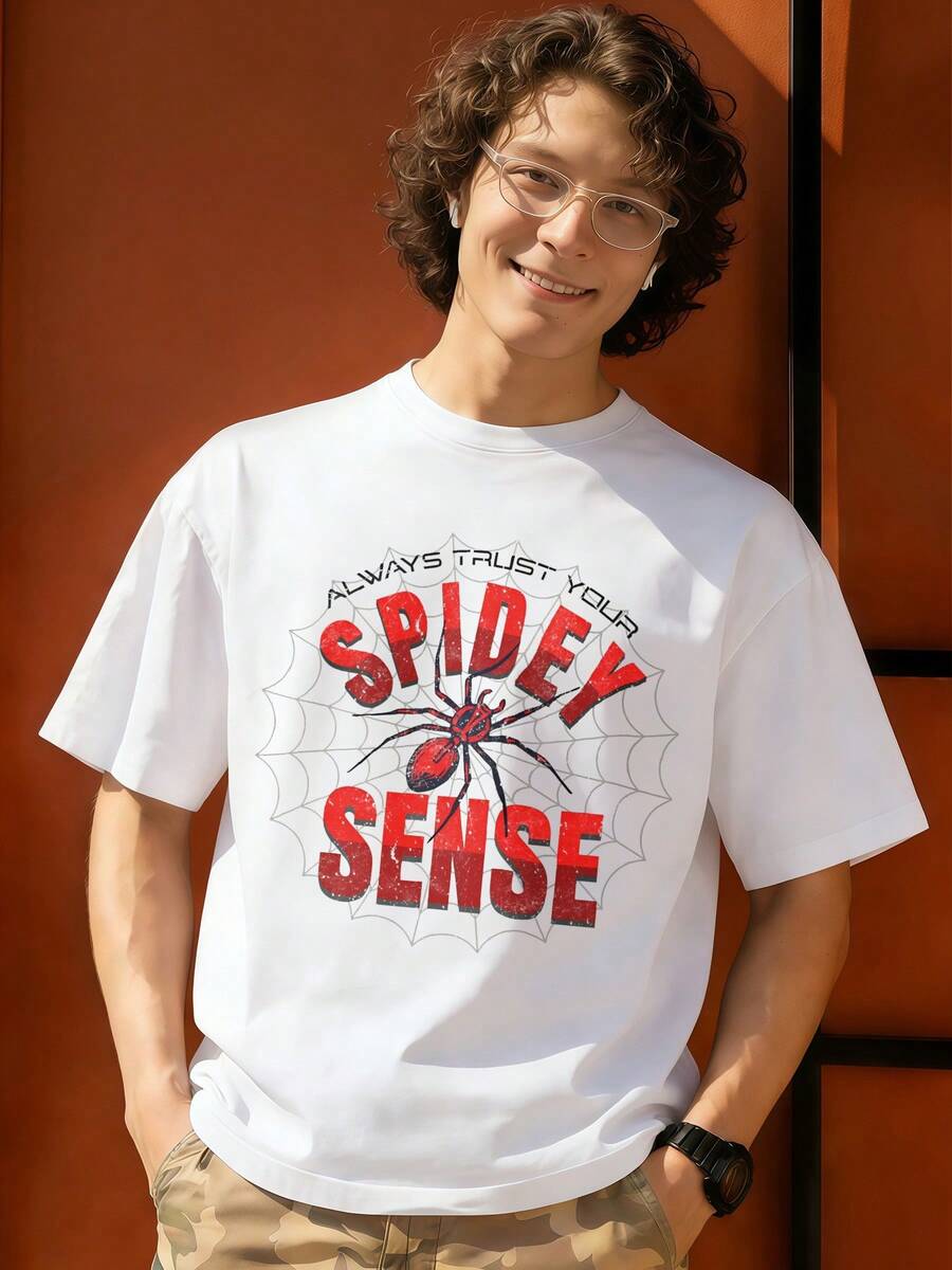 Always Trust Your Spidey Sense Graphic T Shirt 100 Percent Cotton T Shirts For Men MARVEL Marvel Universe Superhero Men's Summer Outfits Men's Clothes Mens Tops Streetwear Mens Gift Ideas Innerwear Or Outfits,Mens Fashion - trắng - Xem 1