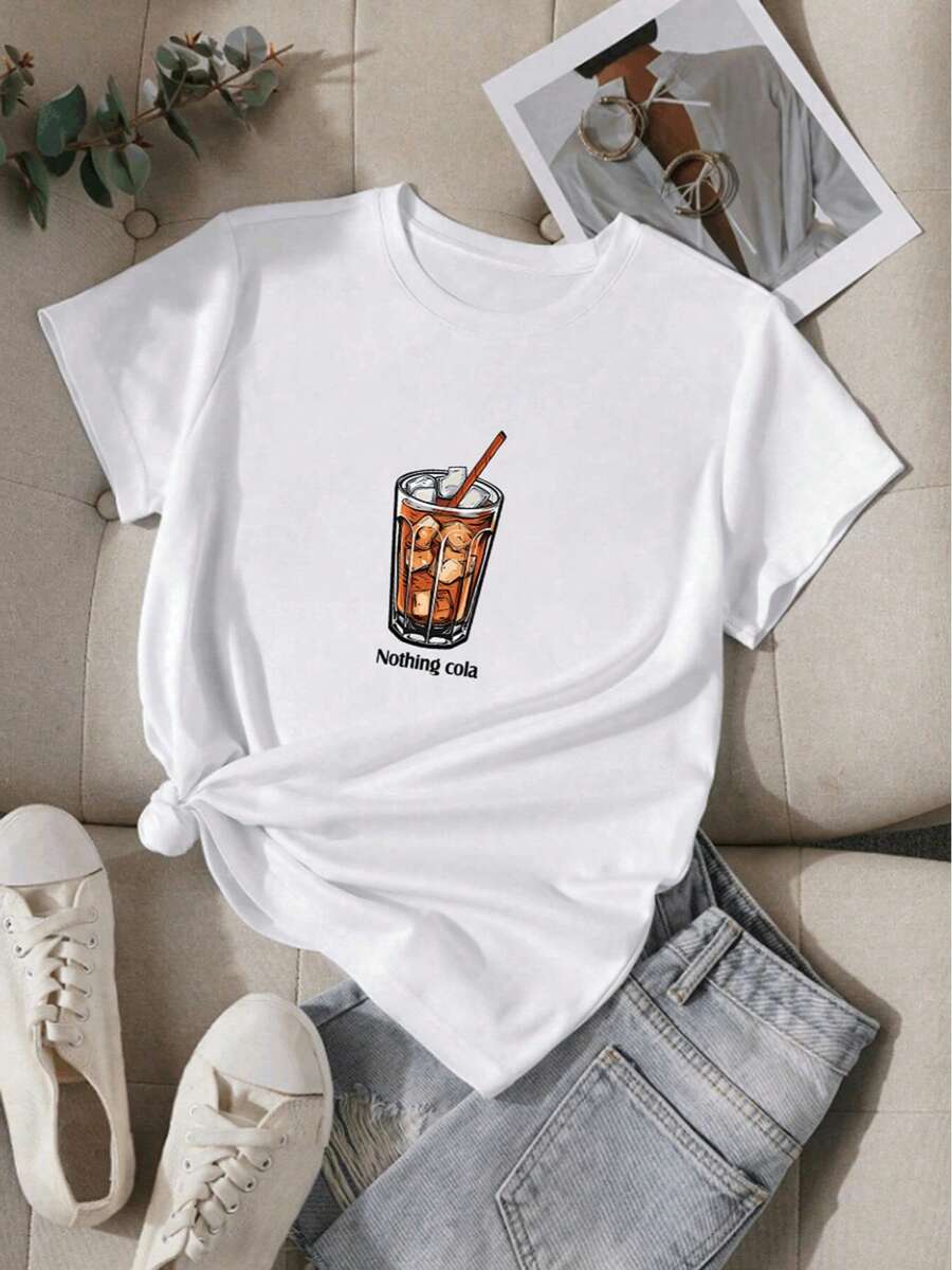Camiseta Estampada para Mujer - Primavera Verano Casual Holgada Cuello Redondo Manga Corta | Diseño exquisito | Suelto y cómodo | Fácil de combinar | - Blanco - Ver 1