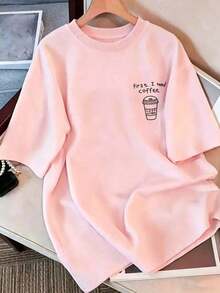 Women's T-Shirt With Graphic Print "First. I Need Coffee." Round Neck And Short Sleeves, Relaxed And Casual Fit, Versatile, Suitable For Everyday Wear And Summer Holidays - 羅莎 - 查看 5