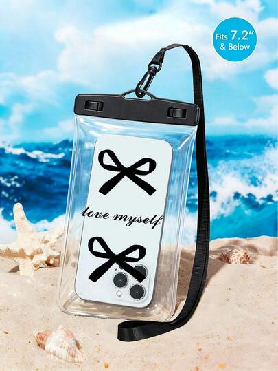New"LOVE MYSELF" Black Bow Pattern Waterproof Phone Pouch,Waterproof Mobile Phone Case, Summer Outdoor Sports Waterproof Bag, Rafting Diving Swimming Waterproof Bag