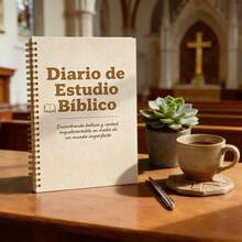 1pc A5 Notebook, Spanish Bible Study Journal - Textured Light Beige Minimalist Book-Styled Cover Spiral Bound Diary, Suitable For Bible Study, Spiritual Reflection, And Faith Notes - A5 - View 1