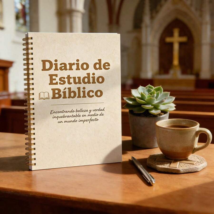 1pc A5 Notebook, Spanish Bible Study Journal - Textured Light Beige Minimalist Book-Styled Cover Spiral Bound Diary, Suitable For Bible Study, Spiritual Reflection, And Faith Notes - A5 - View 1