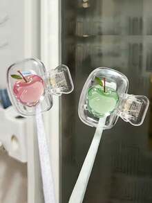 Cute Crystal Apple Pattern Toothbrush Cap Storage Box, Transparent Portable Toothbrush Head Protective Cover, Waterproof Dustproof Toothbrush Box, Protect Your Toothbrush, Toothbrush Box, Travel Toothbrush Storage Box, Portable Design Easy To Carry, Travel Dustproof Toothbrush Storage Box, Best Gift For Couples - Multicolor - View 7