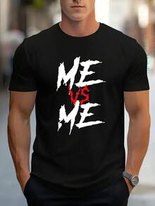 Men's Comfortable Crew Neck Casual Cotton Short Sleeve Soft Breathable Top Summer Spring Street Style Fashion Letter Print Cotton T-Shirt - 黑色 - 查看 1
