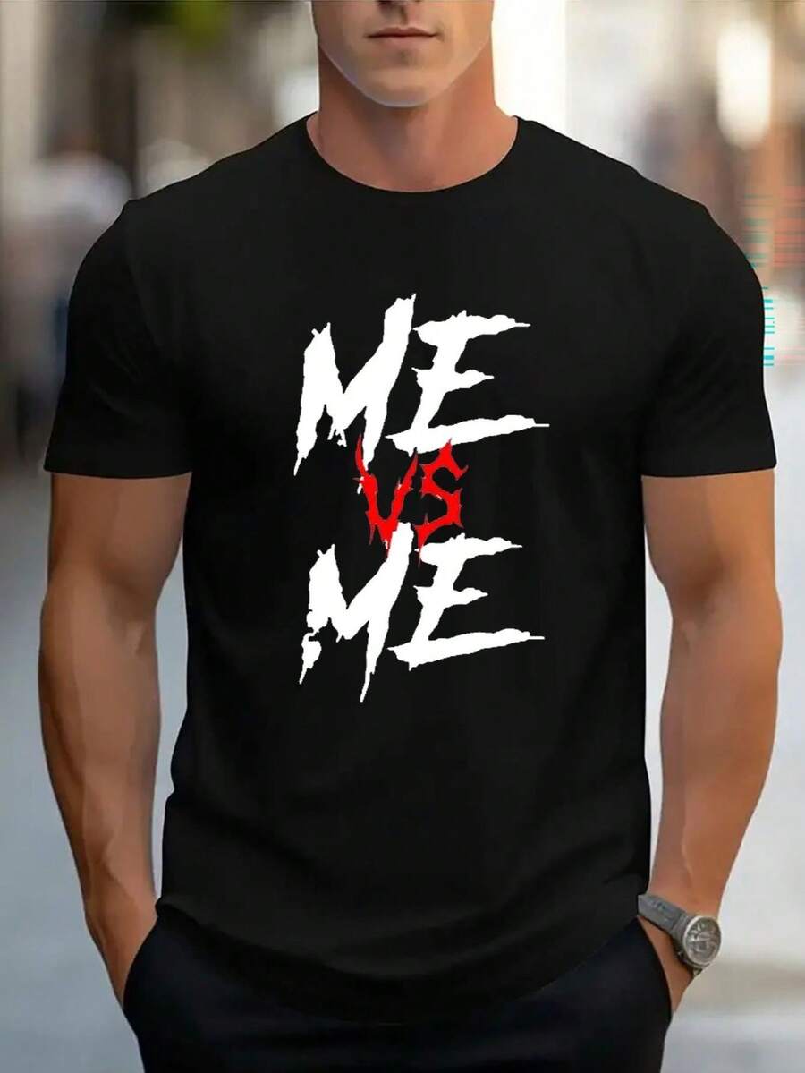 Men's Comfortable Crew Neck Casual Cotton Short Sleeve Soft Breathable Top Summer Spring Street Style Fashion Letter Print Cotton T-Shirt - 黑色 - 查看 1