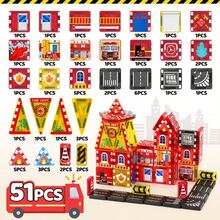 51pcs Magnetic Fire Truck Building Blocks Set With Iron Box, Portable Travel Magnetic Construction Toys, STEM Educational Magnetic Tile Road Kit - Suitable For Children 3+ Years Old, Birthday Gift - Multicolor - View 8