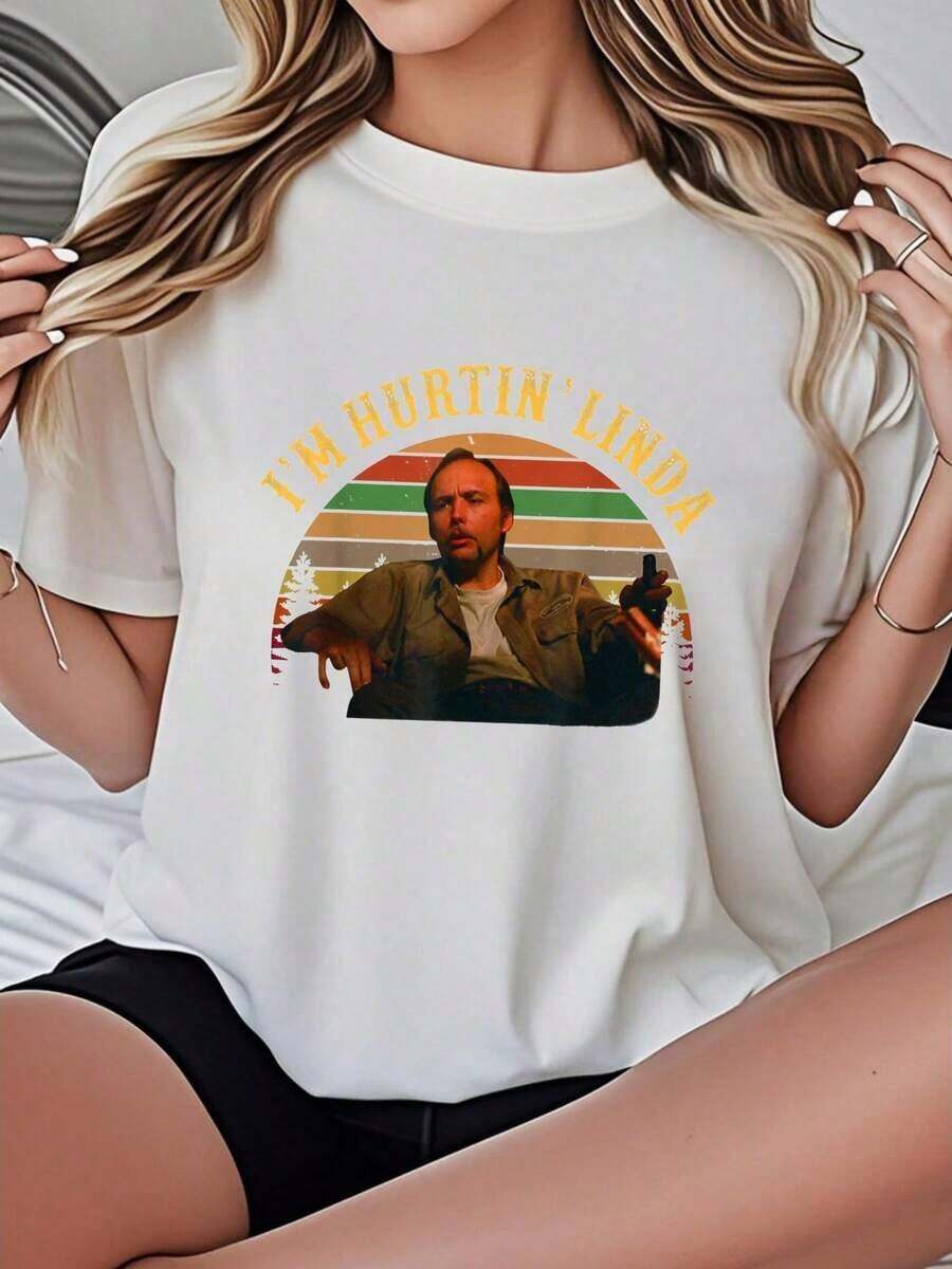 Women's Casual Loose Fit T-Shirt, Available In Black And White, Graphic Print With Quote From The Movie 'I' Hurtin' Cute, Summer Everyday Wear T-Shirts, Summer Tops, Graphic Tees, Summer Sets, Women's Crop Tops, Casual Blouses For Ladies - 白色 - 查看 1