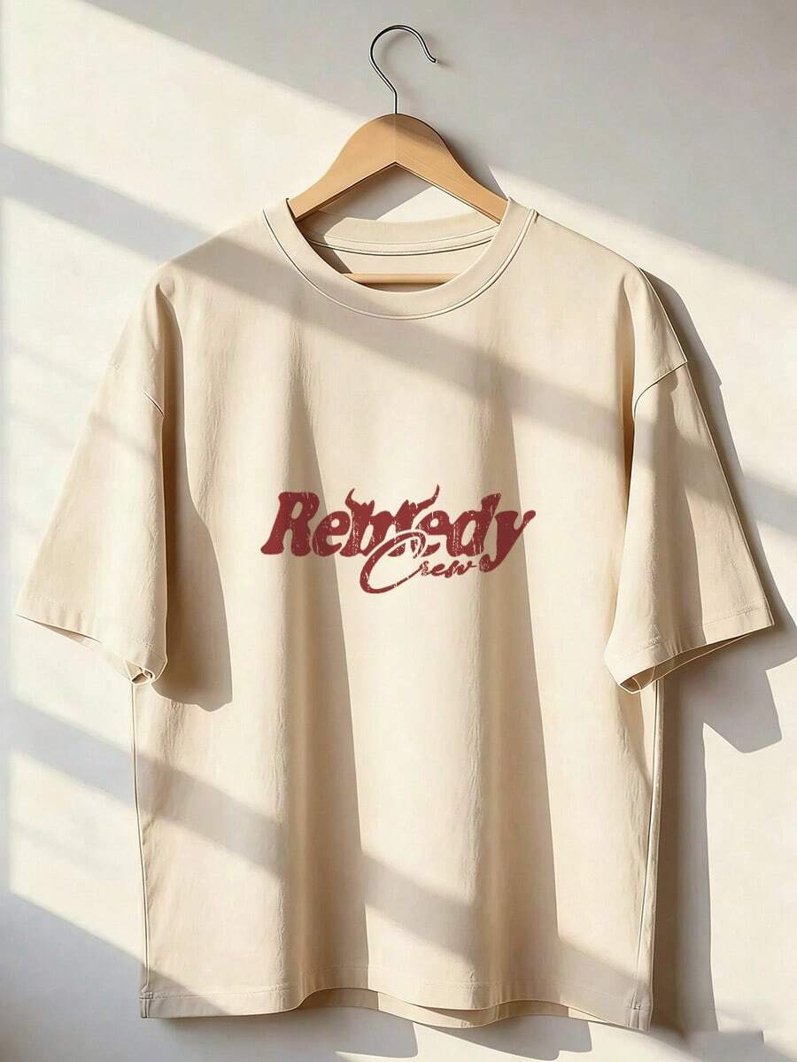 Vintage "Rebrady Crew" Red T-Shirt, Fashionable Short-Sleeve T-Shirt For Spring/Summer 2026, Made In Mexico, 180 Grams. Cartoon Print, Couple Design, Suitable For Indoor Or Outdoor Wear. Crew Neck, Unisex, Ideal For Office And Leisure. One-Pack. - APR-P631577SLNDXZGY645 - 查看 1