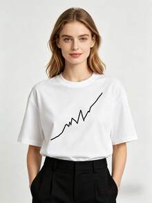 Estilo minimalista premium, conjunto de 1 pieza, camiseta básica casual de manga corta para mujer con estampado de latidos del corazón, adecuada para conjuntos de padres e hijos y parejas, perfecta para usar en primavera y verano, un regalo ideal para mamá en el Día de la Madre, regalo familiar, ecológico. - Negro - Ver 1
