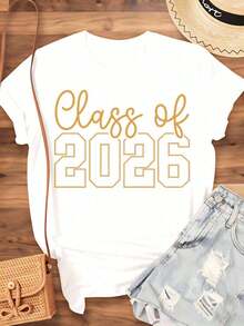 Class Of 2026 Graduation T-Shirt For Students, High School Senior Gift, College Graduation Party Outfit, Unisex Casual T-Shirt, 220g - Urban Vintage Style, Unisex Loose Fit Short Sleeve Crew Neck Cotton T-Shirt, 100% Cotton - 白色 - 查看 4