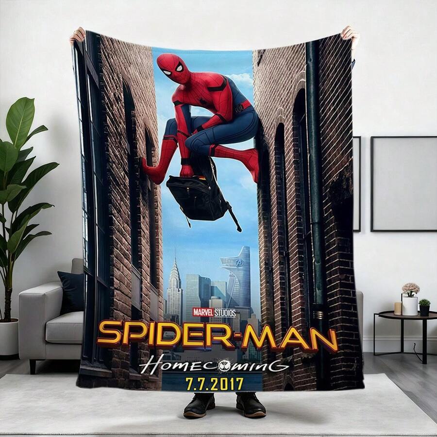 1pc S-Pider-Man Print Blanket,Retro Cartoon Style Throw Blanket,Cartoon Character Printed Blanket,All-Season Universal Nap Blanket,Character Home Decor Blanket,Modern Fashion Gift Suitable For Home Bedroom Bed Sofa Office Lunch Break Cover Picnic Blanket - Multicolor - View 1
