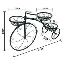 Soporte de Flores Metálico con Forma de Bicicleta Caprichosa - Soporte de Planta de Hierro Rústico con Manillar Decorativo para Balcón y Jardín, Negro con Acentos a Rayas, Flores Artificiales para Exteriores - A - Ver 2
