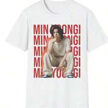 _Min Yoongi_  Red Name Block Portrait T-Shirt _ Photo Graphic TeePlayeras De Mujer Algodon Blusas Frescas Para El Calor Blusas Dama Playeras Mujer Blusa Blanca Playeras Basicas De Mujer Blusas Oversize Para Dama  Y2k Mujer Verano Camisetas De Mujer Algodón Playeras Para Mujer Envio Nacional - Blanco - Ver 1
