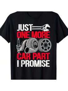 Men's T-Shirt With "I Promise I Have Another Auto Part" Print - Bohemian Design, Crew Neck, Regular Fit, Suitable For Any Season, Family T-Shirt For Various Occasions - Black - View 1