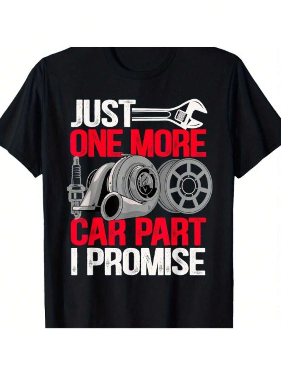 Men's T-Shirt With "I Promise I Have Another Auto Part" Print - Bohemian Design, Crew Neck, Regular Fit, Suitable For Any Season, Family T-Shirt For Various Occasions - Black - View 1