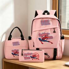 Miniso Marvel Spider-Man Crime-Fighter 3 PiecesPink Backpack Set Laptop Bag With Insulated Bag & Pencil Case Suitable For Office, Study And Travel - Pink - View 3