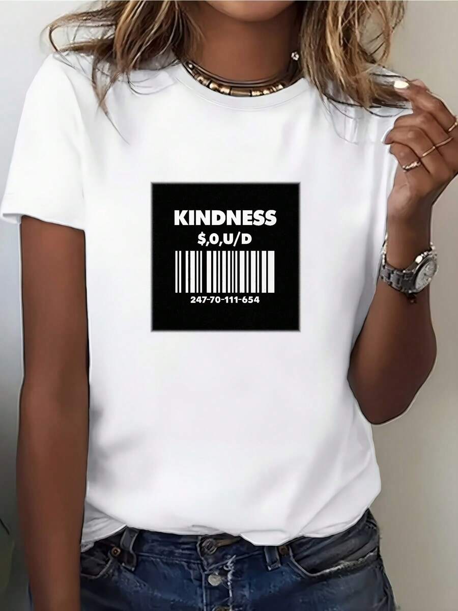 Camiseta unisex de 180G con diseño de código de barras para caridad - Perfecta para reuniones familiares, eventos corporativos y regalos comunitarios, suave y cómoda, corte clásico, una camiseta imprescindible para ocasiones de verano. - Blanco - Ver 1