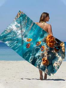 250gsm Super Absorbent Quick Dry Microfiber Beach Towel With Underwater Yellow Fish Pattern, Suitable For Beach, Pool, Swimming, Yoga Mat, Sunscreen Shawl, Summer Travel, Camping - Multicolor - View 8