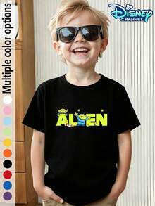 Toy Story Three-Eyed Boy American Retro Comic Style Printed T-Shirt For Boys And Girls | Casual Crew Neck Short Sleeve Disney Animation IP Series Three-Eyed Boy Multi-Scene American Retro Comic Style Print Summer Children's Tops Everyday Wear Student Daily Wear American Retro Comic Print Toy Story Theme T-Shirt Child-Friendly Design Must-Have For Outings Cartoon Character Tops School Style Outfits Popular Animation Character Merchandise Comfortable Fabric Everyday School Wear Fan Collector's Item - Black - View 2