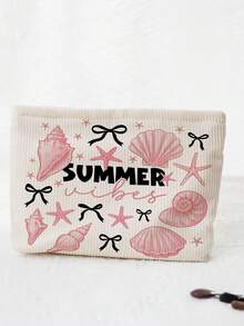 「Summer」字母印花化妝包，附貝殼與海星裝飾，沙灘包，附拉鍊旅行收納包，輕量耐褪色化妝與盥洗用品包，便攜式化妝盒，易清潔設計，適合女性與男性，適合母親、老師、朋友、護士等，化妝包，學校、度假、旅行必備盥洗用品包，母親節禮物，夏季必備 - 彩色 - 查看 6