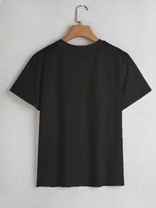 Limited Time Offer, Limited Quantities, Flash ! Women's Casual Shirts, Women's Polyester T-Shirts, Elegant Shirts. Women's Short-Sleeve Crew Neck T-Shirt - 100% Polyester Machine-Washable Summer Blouse With Vibrant Floral And Lung Print, Casual Straight-Line Fit Suitable For Travel, Everyday Wear, And Outfits - Short-Sleeve Crew Neck T-Shirt For Warm-Weather Wardrobes - 黑色 - 查看 2