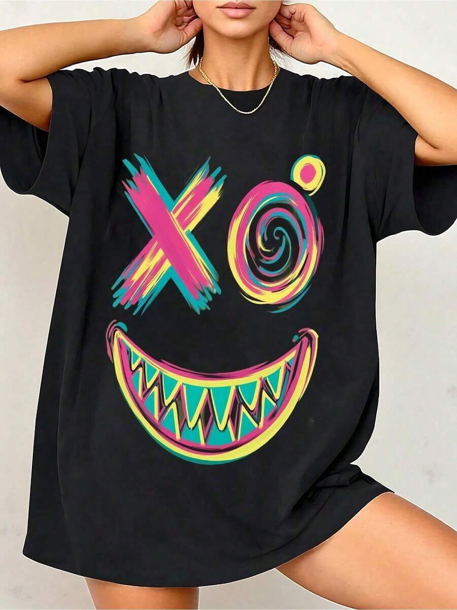 Camiseta Electrónica de Música Rave Rainbow DJ EDM Tekk-3 Transpirable y cómoda - Negro 2 - Ver 1