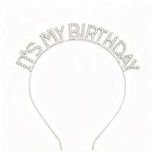 1个“It's My Birthday”水钻字母发箍，闪亮银色发圈，派对拍照道具，女士生日皇冠发饰 - 銀色 - 查看 7