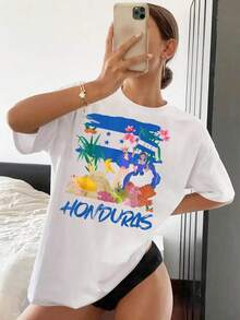 Tops casuales de verano para mujer, camisetas estampadas, ideas para fiestas de disfraces infantiles en Honduras y camisetas con la bandera de Honduras para deportes y ocio. - Blanco - Ver 7