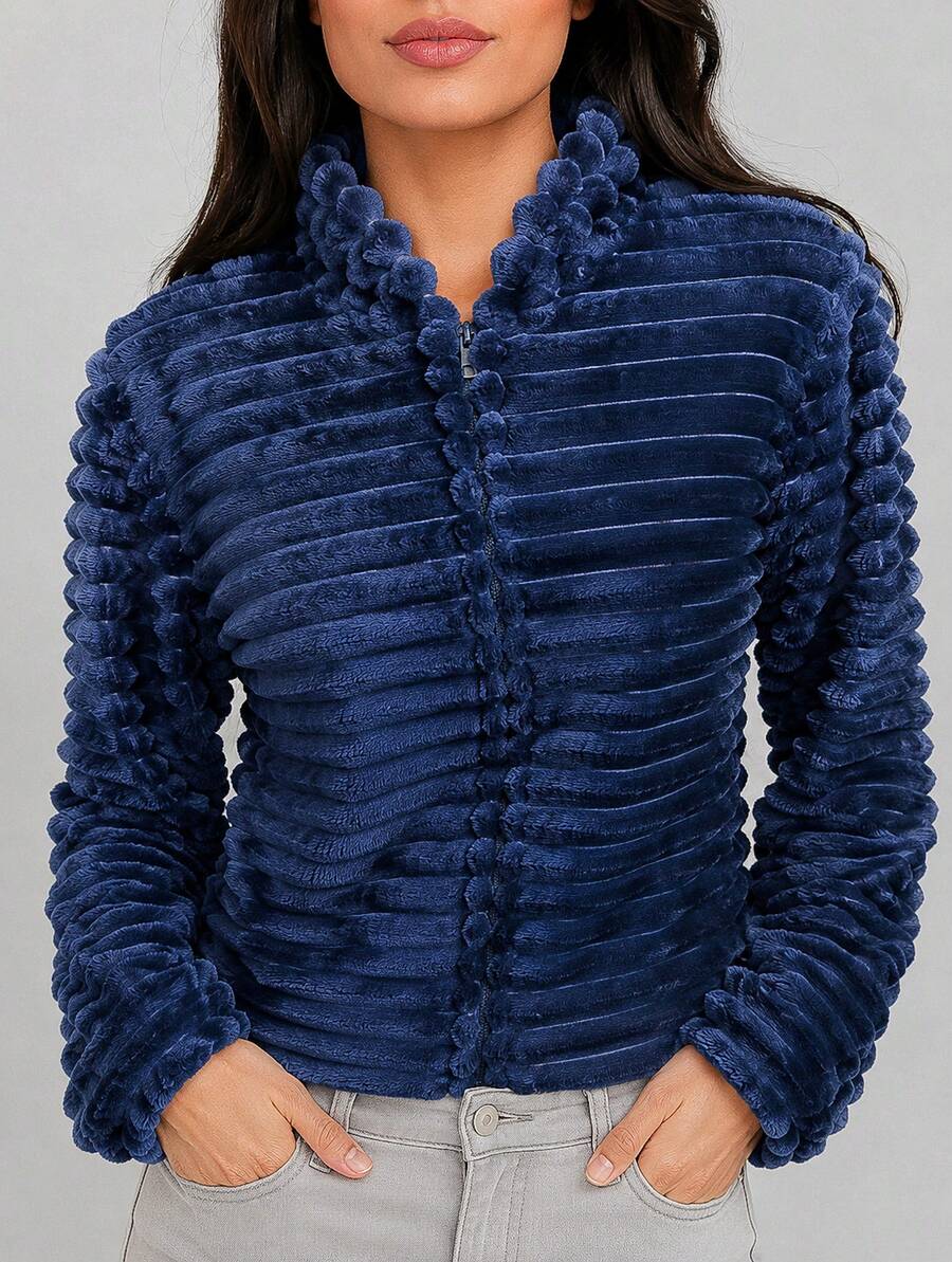 Teddy Coat / Fleece Jacket / Ribbed Fleece Jacket - Azul Marino - Ver 1