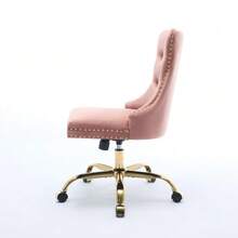 Home Office Chair, Modern Velvet Upholstered Office Chair With Button Tufting And Gold Metal Base, Adjustable Swivel Desk Chair (Black), DE1923BK - 粉色 - 查看 8