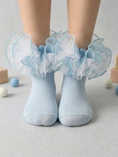 1 đôi tất cổ ngắn viền bèo mềm mại cho trẻ em, tất công chúa mềm mại và thoải mái, phù hợp cho bé gái, thích hợp cho trường học, khiêu vũ và các dịp đặc biệt.