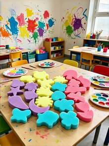 24pcs Hand-Painted Sponge Stamp Set, Assorted Patterns - Multicolor - View 4