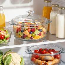 Round Clear Glass Casserole With Lid, Borosilicate Glass Bakeware, Oven Microwave Freezer , Kitchen Cookware Set For Food Serving - View 5