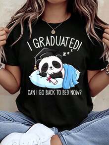 Proud Grandmother Graduation T-Shirt, Graduation Cap And Star Design For Grandmother Celebrating Graduation, 220g Women's T-Shirts - 黑色 - 查看 12