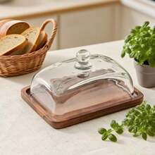 Butter Dish With Lid, Glass Airtight Lid Keeps , For Countertop And Refrigerator. Widened Design To Fit All Butters. Covered Butter Dishes With, Made Of Glass And Acacia Wood. - Xem 4
