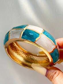1 pieza Brazalete personalizado de mujer de la serie azul, con diseño asimétrico redondo y asimétrico transparente holográfico, adecuado para uso diario, bodas y fiestas - Multicolor A - Ver 15