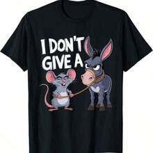Camiseta estampada de algodón puro de 180 g/m² con la frase "No me importa ni un pico, burro, ratón", un diseño divertido y sarcástico de animales, hecha con tejido de punto, cómoda, duradera, transpirable, suave, fácil de limpiar, resistente a las manchas, con un humor animal ingenioso, perfecta para uso casual y como regalo divertido, suave y transpirable. - Negro - Ver 6
